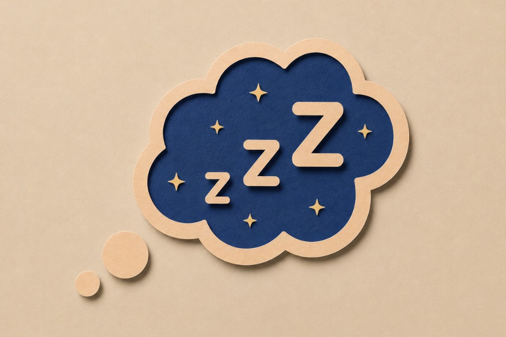 Paper-cut illustration of a sleep thought bubble with Zzz symbols
